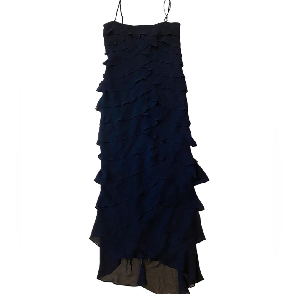 Tadashi Silk Black Layered Ruffle Formal Evening Gown Maxi Dress - Size 4